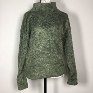 Mossy green fluffy turtleneck sweater lagenlook layering winter coat sz S